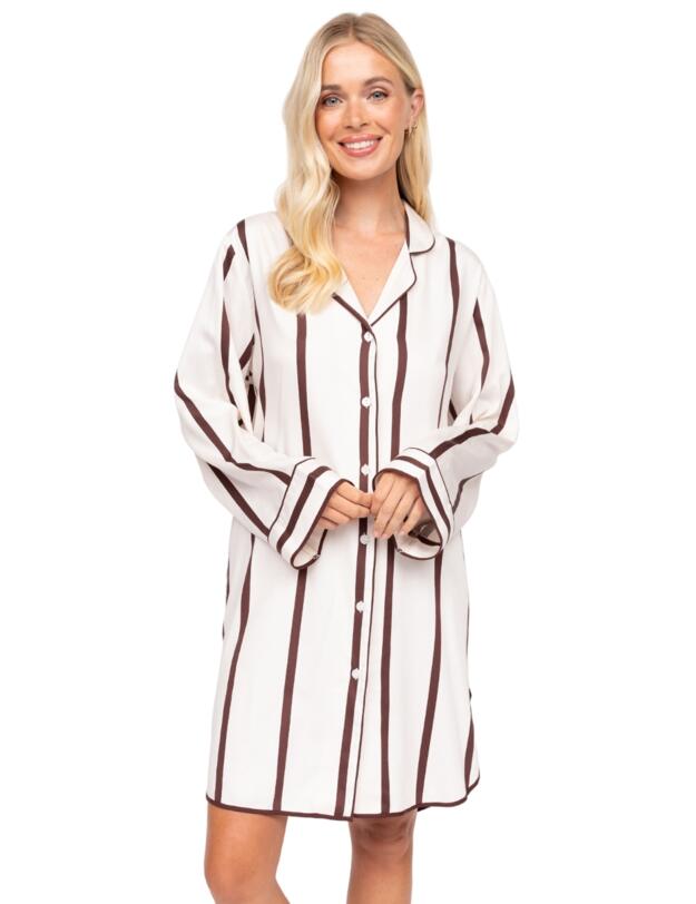 Cyberjammies Fable & Eve Battersea Stripe Long Sleeve Nightshirt Ivory Mix