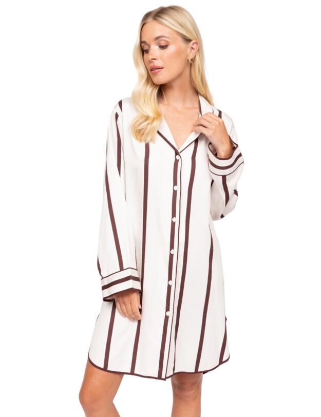Cyberjammies Fable & Eve Battersea Stripe Long Sleeve Nightshirt Ivory Mix