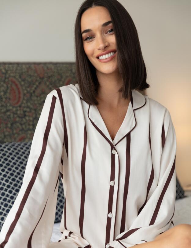 Cyberjammies Fable & Eve Battersea Stripe Long Sleeve Nightshirt Ivory Mix