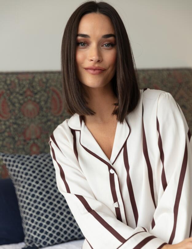 Cyberjammies Fable & Eve Battersea Stripe Long Sleeve Nightshirt Ivory Mix