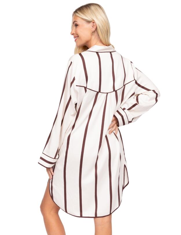 Cyberjammies Fable & Eve Battersea Stripe Long Sleeve Nightshirt Ivory Mix