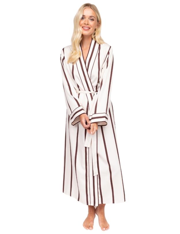Cyberjammies Fable & Eve Battersea Stripe Long Dressing Gown Ivory Mix