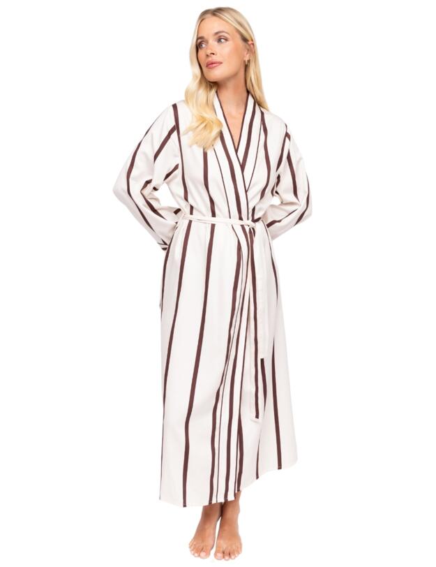 Cyberjammies Fable & Eve Battersea Stripe Long Dressing Gown Ivory Mix