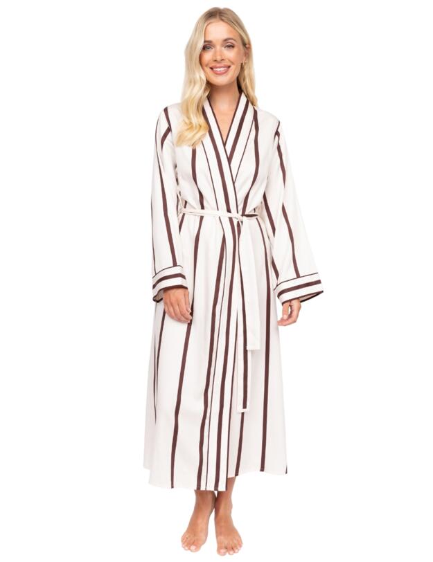 Cyberjammies Fable & Eve Battersea Stripe Long Dressing Gown Ivory Mix