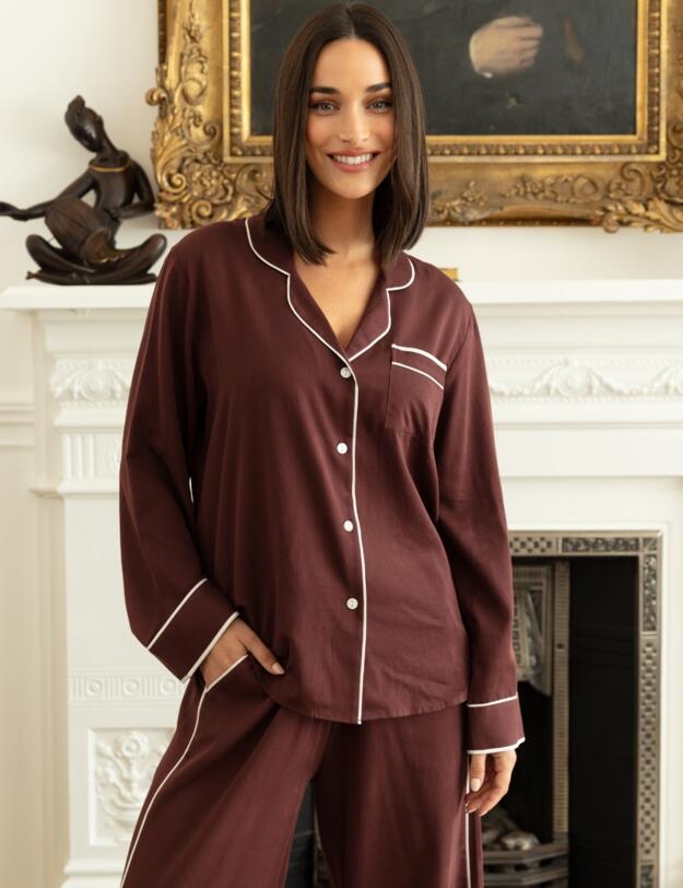 Cyberjammies Fable & Eve Battersea Wide Leg Pyjama Set Chocolate Brown