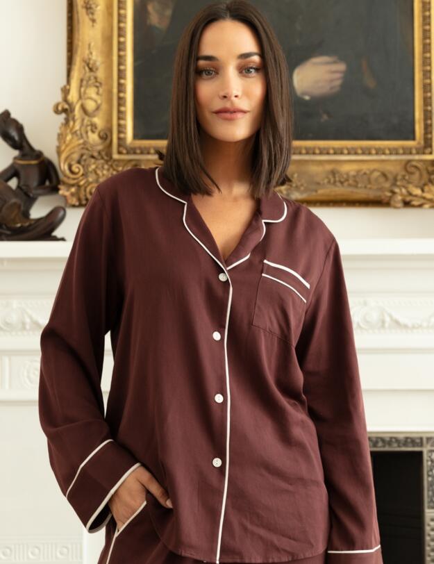 Cyberjammies Fable & Eve Battersea Wide Leg Pyjama Set Chocolate Brown