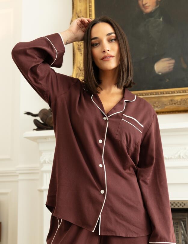 Cyberjammies Fable & Eve Battersea Wide Leg Pyjama Set Chocolate Brown