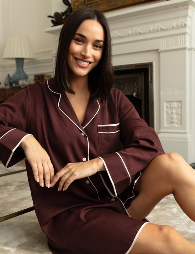 Cyberjammies Fable & Eve Battersea Long Sleeve Nightshirt Chocolate Brown