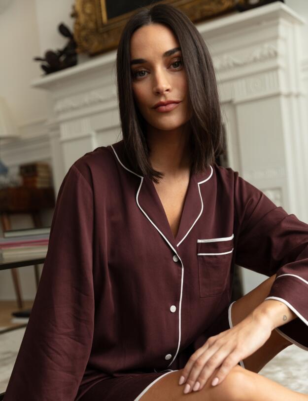 Cyberjammies Fable & Eve Battersea Long Sleeve Nightshirt Chocolate Brown