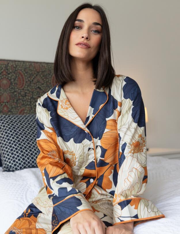 Cyberjammies Fable & Eve Southwark Floral Print Pyjama Set Navy Mix