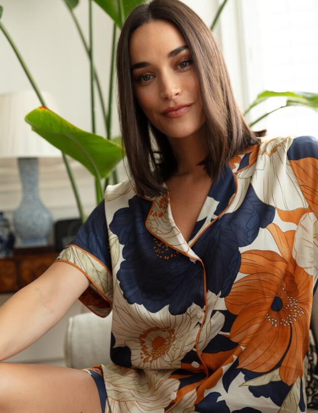 Cyberjammies Fable & Eve Southwark Floral Print Shorty Set Navy Mix