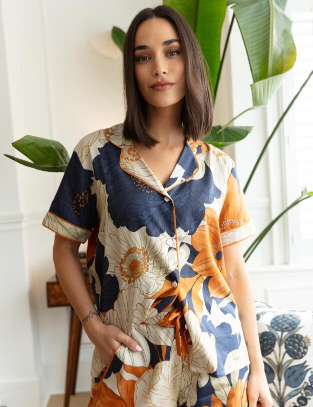 Cyberjammies Fable & Eve Southwark Floral Print Shorty Set Navy Mix