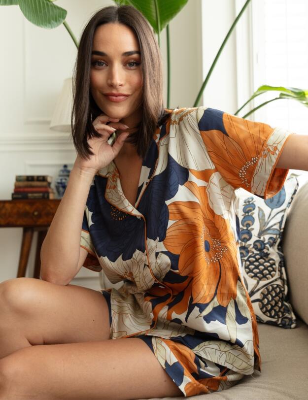 Cyberjammies Fable & Eve Southwark Floral Print Shorty Set Navy Mix