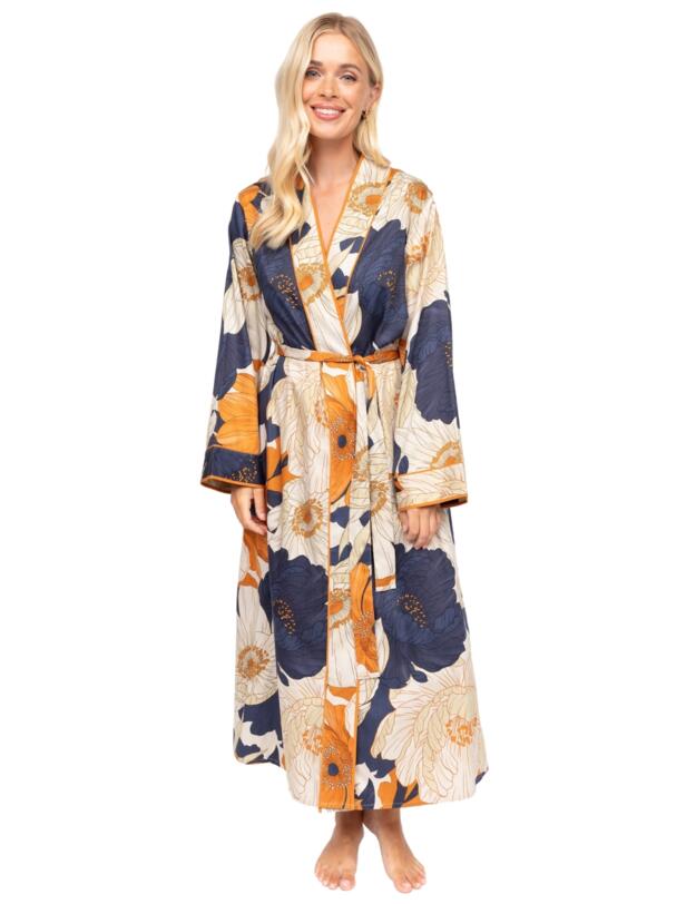 Cyberjammies Fable & Eve Southwark Floral Print Long Dressing Gown Navy Mix