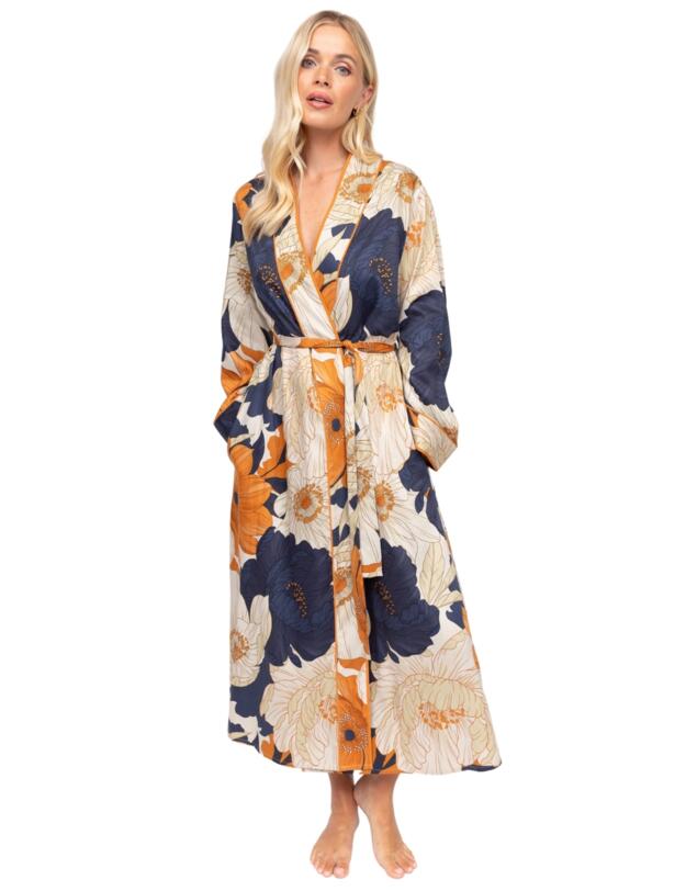 Cyberjammies Fable & Eve Southwark Floral Print Long Dressing Gown Navy Mix
