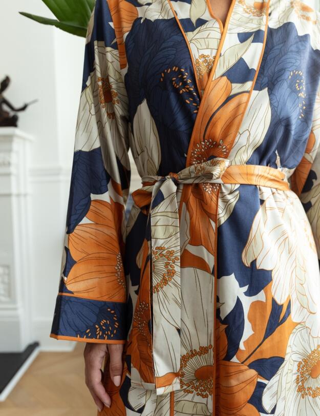 Cyberjammies Fable & Eve Southwark Floral Print Long Dressing Gown Navy Mix
