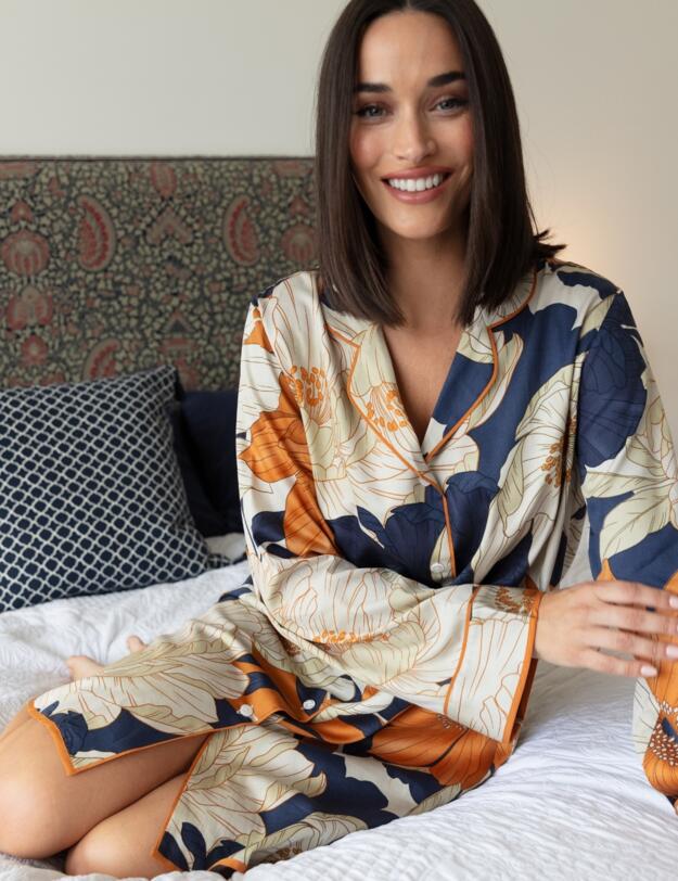 Cyberjammies Fable & Eve Southwark Floral Print Long Sleeve Nightshirt Navy Mix