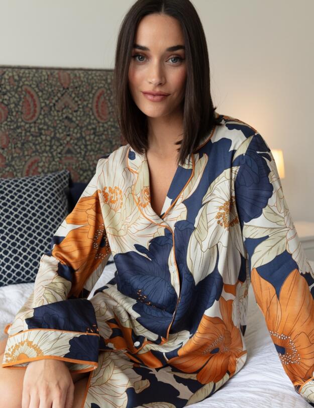 Cyberjammies Fable & Eve Southwark Floral Print Long Sleeve Nightshirt Navy Mix
