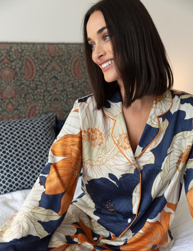 Cyberjammies Fable & Eve Southwark Floral Print Long Sleeve Nightshirt Navy Mix