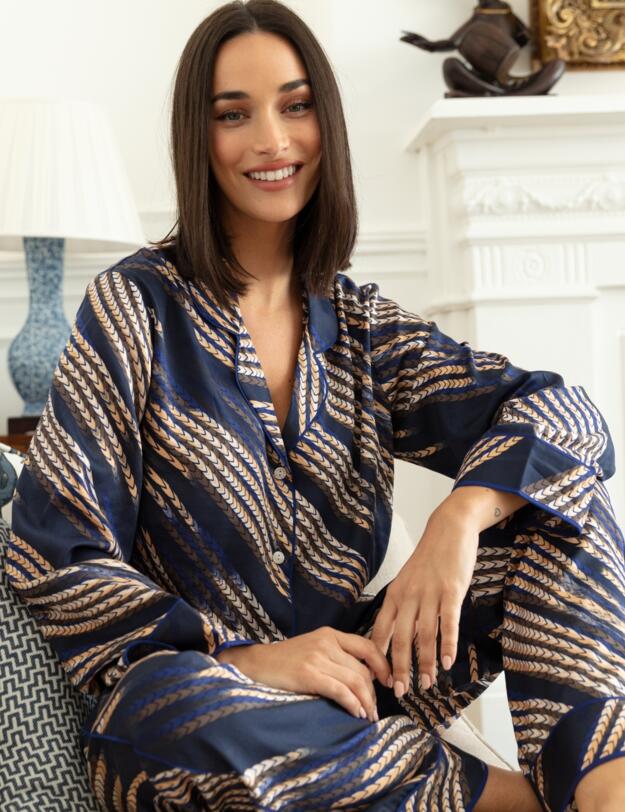 Cyberjammies Fable & Eve Southwark Rope Print Pyjama Set Navy Mix