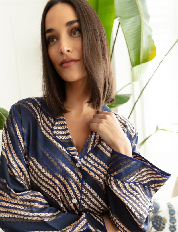 Cyberjammies Fable & Eve Southwark Rope Print Long Sleeve Nightshirt Navy Mix