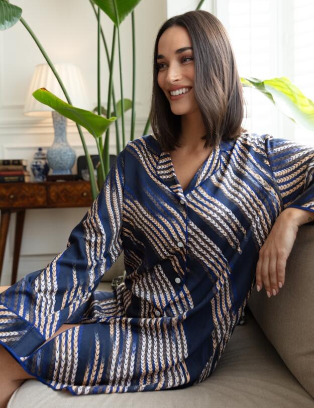 Cyberjammies Fable & Eve Southwark Rope Print Long Sleeve Nightshirt Navy Mix