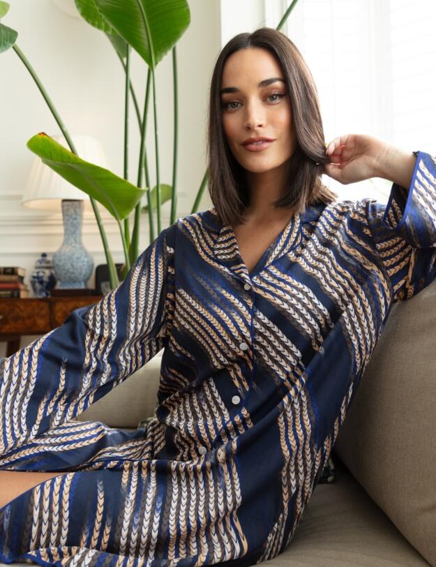 Cyberjammies Fable & Eve Southwark Rope Print Long Sleeve Nightshirt Navy Mix