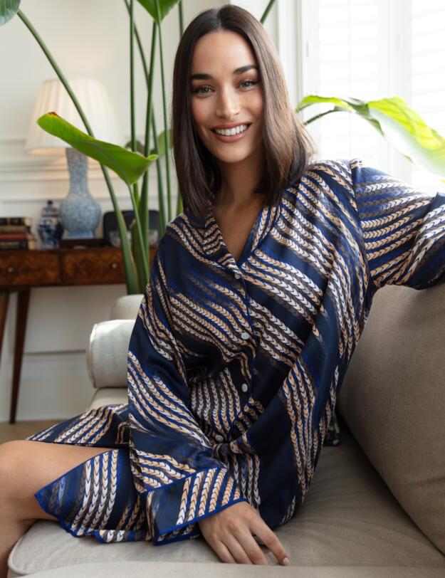 Cyberjammies Fable & Eve Southwark Rope Print Long Sleeve Nightshirt Navy Mix