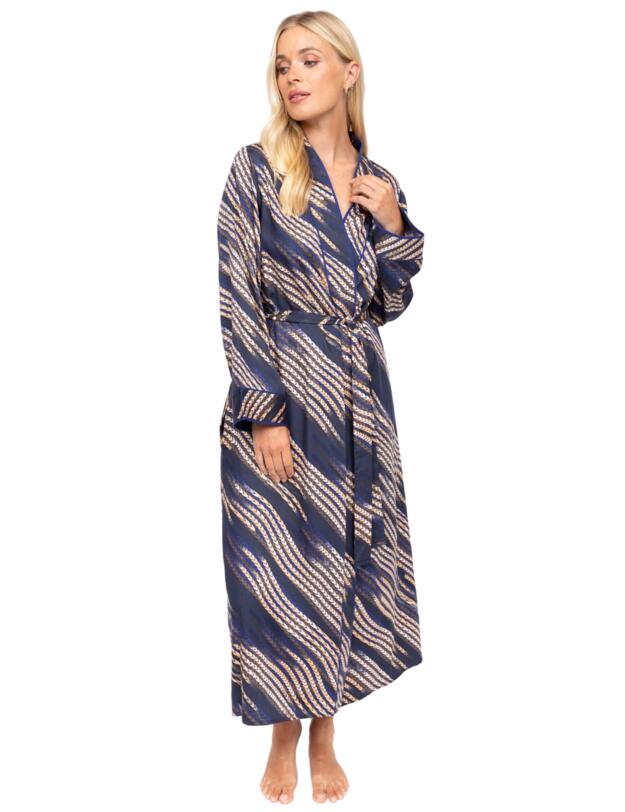 Cyberjammies Fable & Eve Southwark Rope Print Long Dressing Gown Navy Mix
