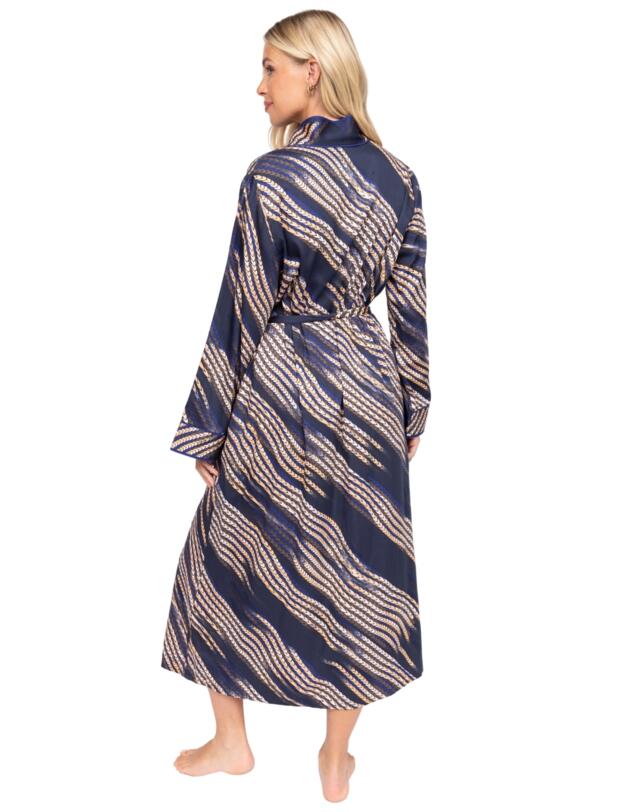 Cyberjammies Fable & Eve Southwark Rope Print Long Dressing Gown Navy Mix