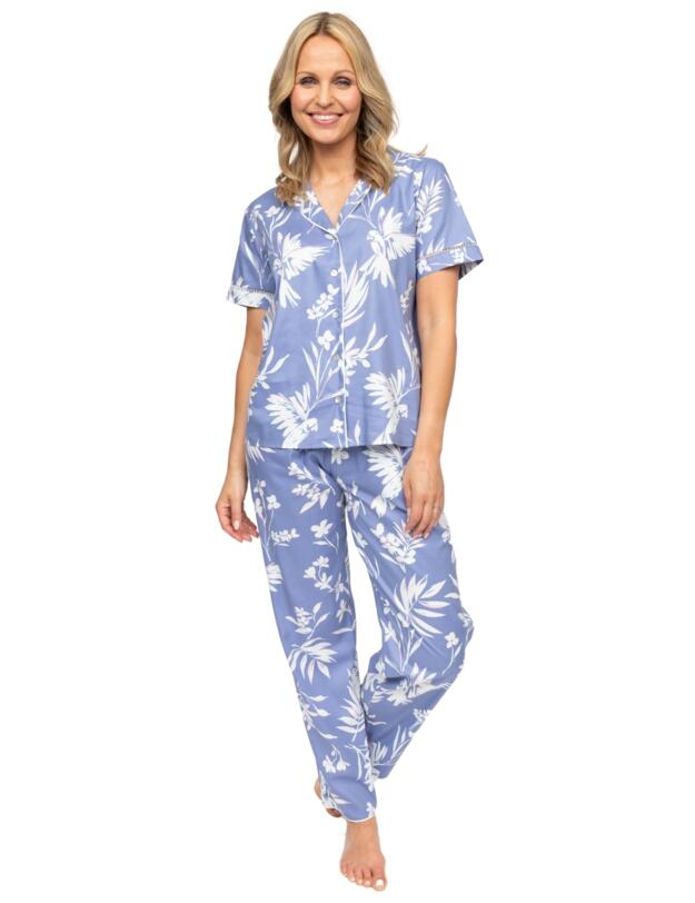 Cyberjammies Nora Rose Brooke Bird Print Short Sleeve Pyjama Set Cornflower Blue