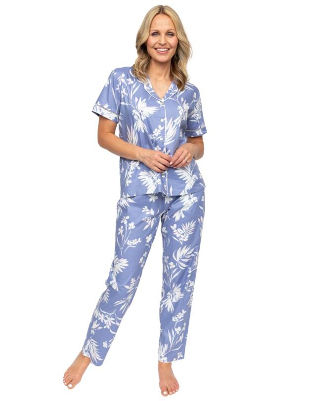Cyberjammies Nora Rose Brooke Bird Print Short Sleeve Pyjama Set Cornflower Blue