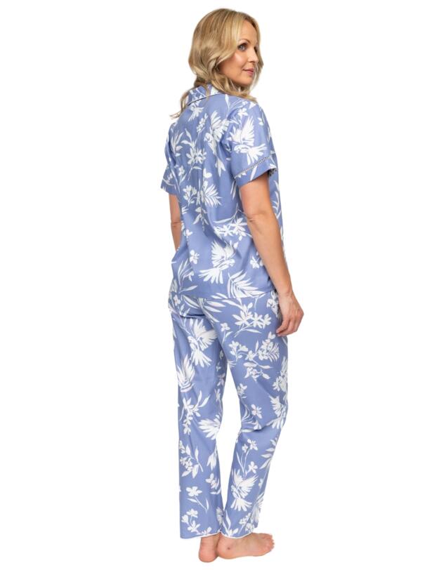 Cyberjammies Nora Rose Brooke Bird Print Short Sleeve Pyjama Set Cornflower Blue