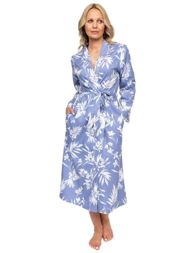 Cyberjammies Nora Rose Brooke Bird Print Long Dressing Gown Cornflower Blue