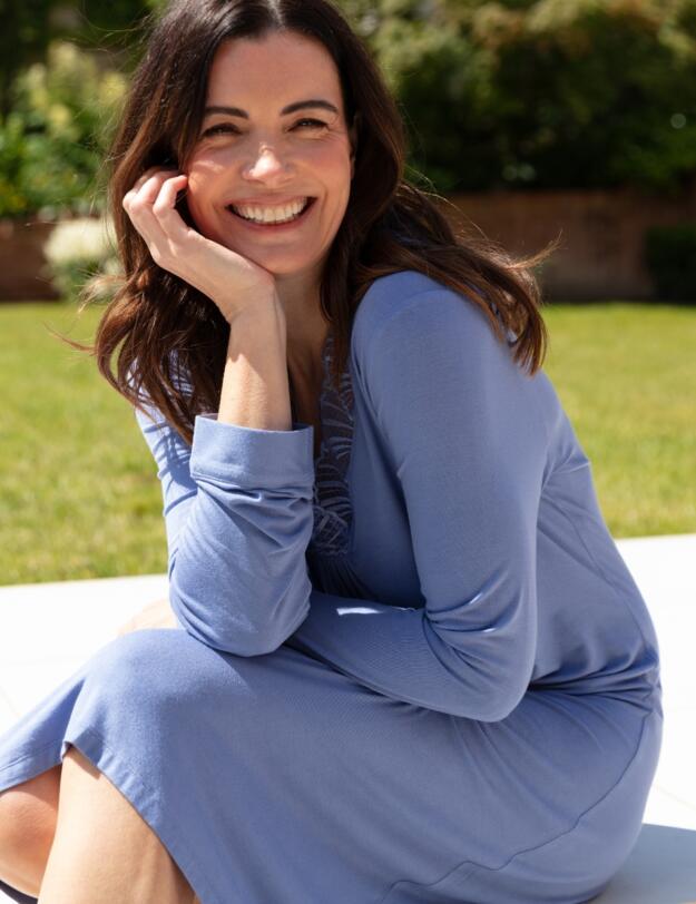 Cyberjammies Nora Rose Brooke Long Sleeve Short Nightdress Cornflower Blue