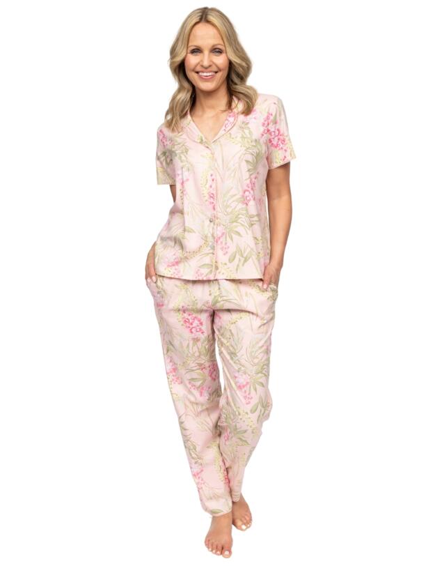 Cyberjammies Nora Rose Sally Floral Print Short Sleeve Pyjama Set Peach