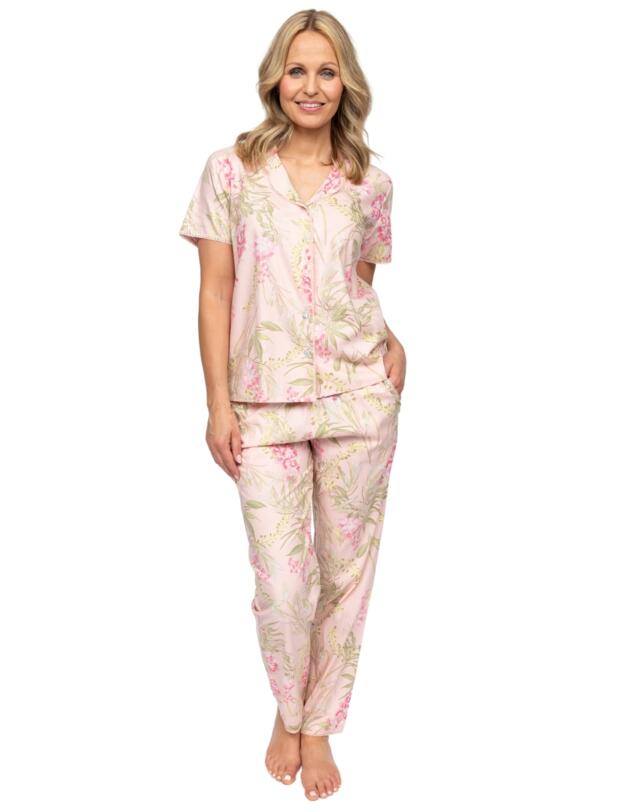 Cyberjammies Nora Rose Sally Floral Print Short Sleeve Pyjama Set Peach