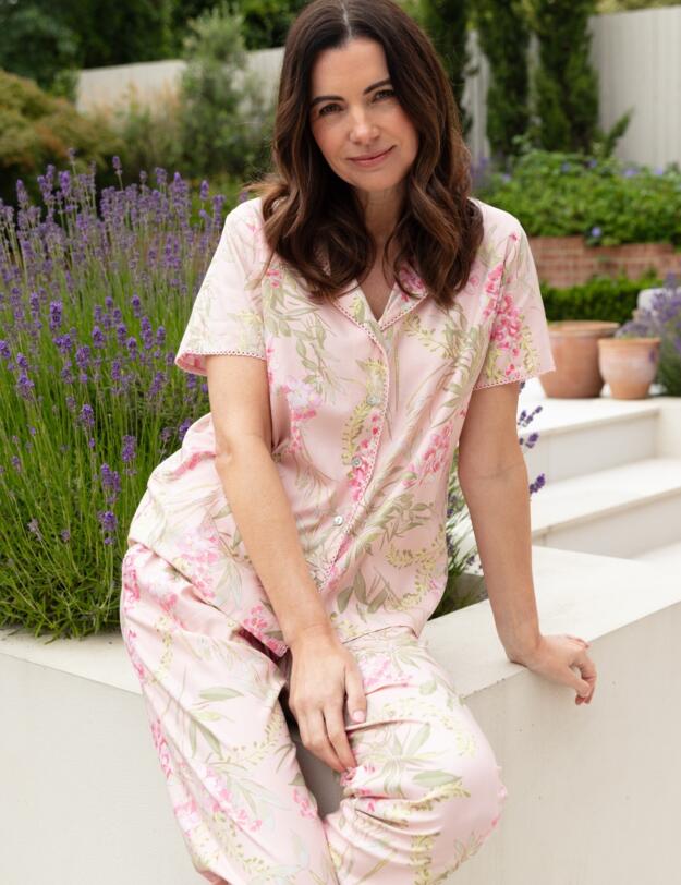 Cyberjammies Nora Rose Sally Floral Print Short Sleeve Pyjama Set Peach
