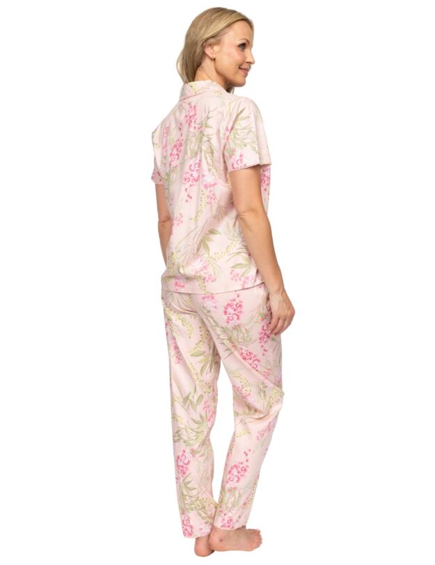 Cyberjammies Nora Rose Sally Floral Print Short Sleeve Pyjama Set Peach