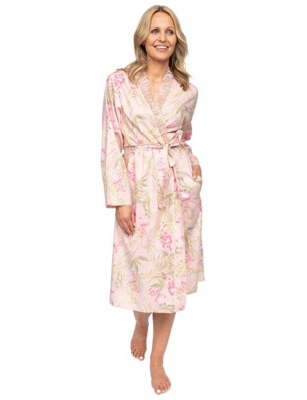 Cyberjammies Nora Rose Sally Floral Print Midi Dressing Gown Peach