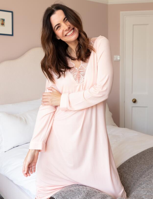 Cyberjammies Nora Rose Sally Long Sleeve Short Nightdress Peach