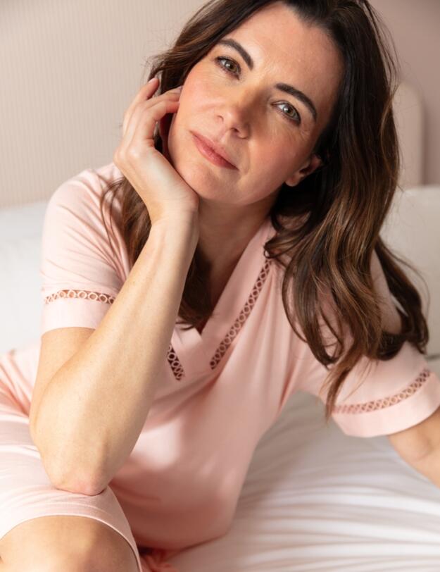 Cyberjammies Nora Rose Sally Short Sleeve Short Nightdress Peach