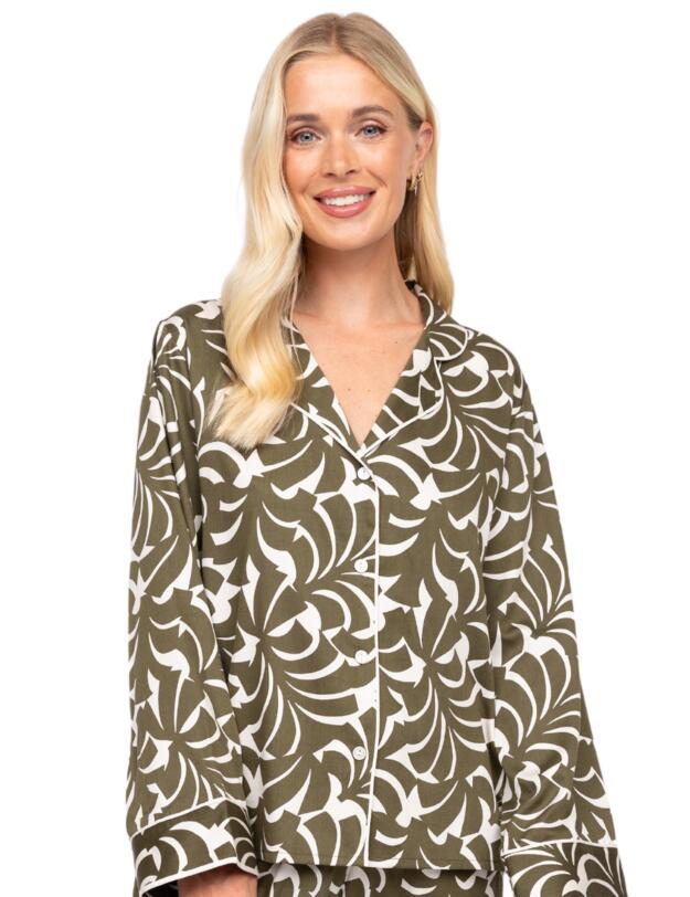 Cyberjammies Fable & Eve London - Chiswick Abstract Palm Pyjama Set Olive Green Mix