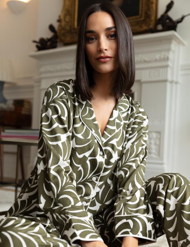 Cyberjammies Fable & Eve London - Chiswick Abstract Palm Pyjama Set Olive Green Mix