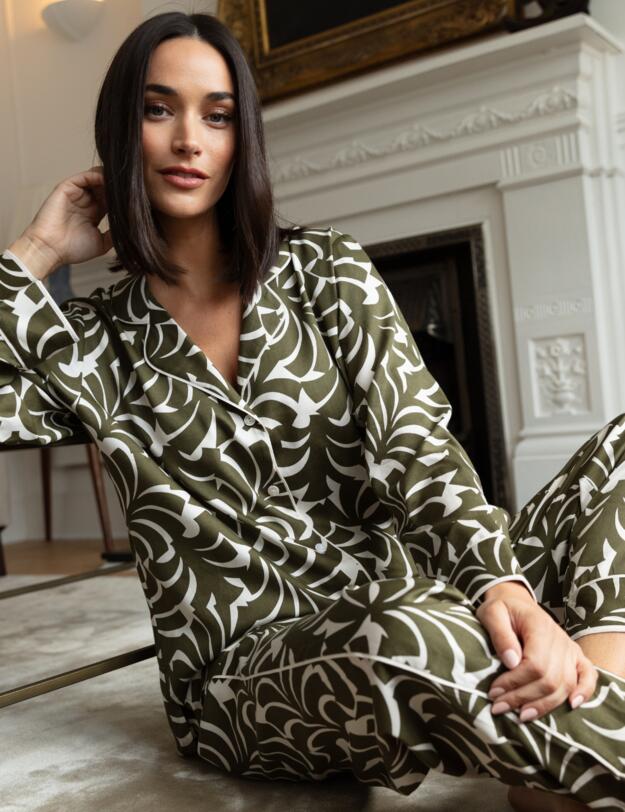 Cyberjammies Fable & Eve London - Chiswick Abstract Palm Pyjama Set Olive Green Mix