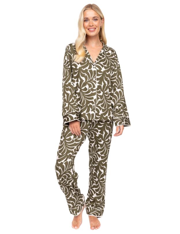 Cyberjammies Fable & Eve London - Chiswick Abstract Palm Pyjama Set Olive Green Mix