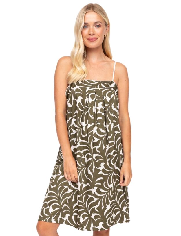 Cyberjammies Fable & Eve London - Chiswick Abstract Palm Short Nightdress Olive Green Mix