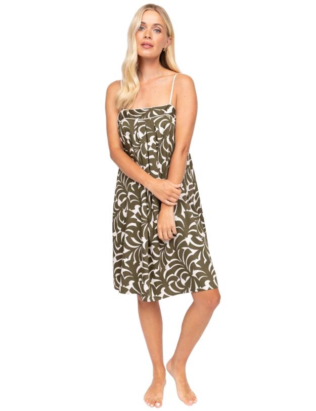 Cyberjammies Fable & Eve London - Chiswick Abstract Palm Short Nightdress Olive Green Mix
