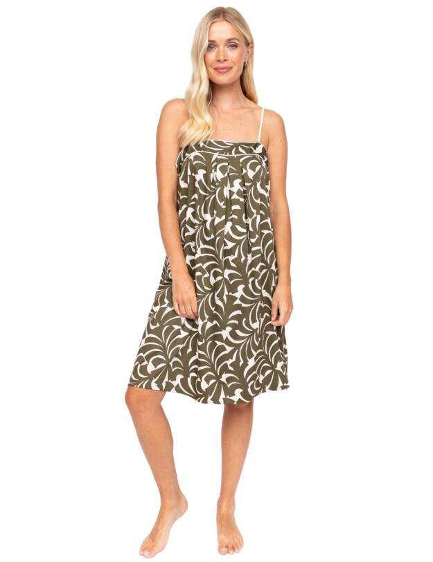 Cyberjammies Fable & Eve London - Chiswick Abstract Palm Short Nightdress Olive Green Mix