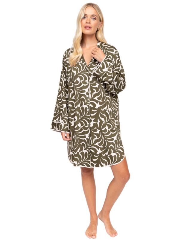 Cyberjammies Fable & Eve London - Chiswick Abstract Palm Nightshirt Olive Green Mix